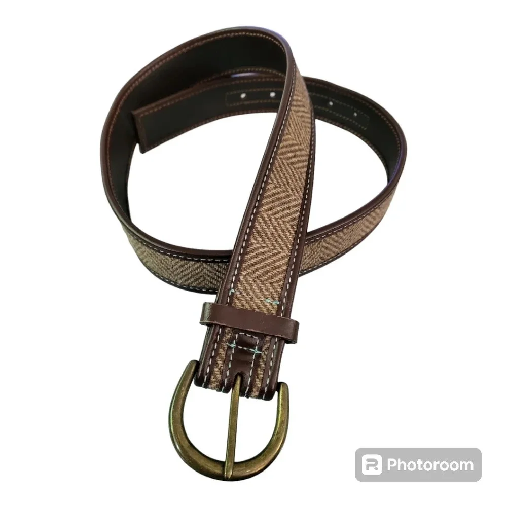 Faux leather herringbone pattern belt‎